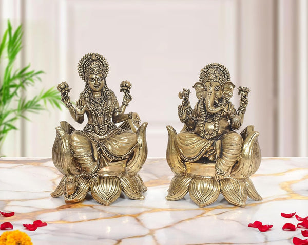 Superfine Brass Lakshmi Ganesh Statue (Height: 5.5 Inch)