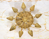 Golden brass kumkum box lid with petal-like 9 compartments for kumkum