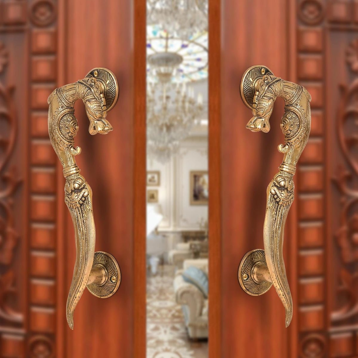 Brass Yali Design Door Handle Pair (Pack of 2) (Height : 11 inch)