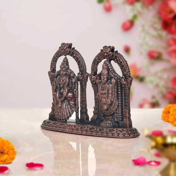Copper Tirupati Balaji Padmavati Lakshmi Venkateshwara Idol (Height 2 Inch) Study Setting