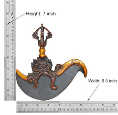Brass dorje flaying knife top, Height: 7 in, Width: 6.5 in, dark crescent blade