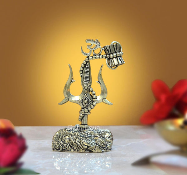Superfine Brass Lord Shiva of Trishul with Damru Decorative Showpiece for Home Decor Car Dashboard, Pooja, Decoration, (Height: 4 Inch)