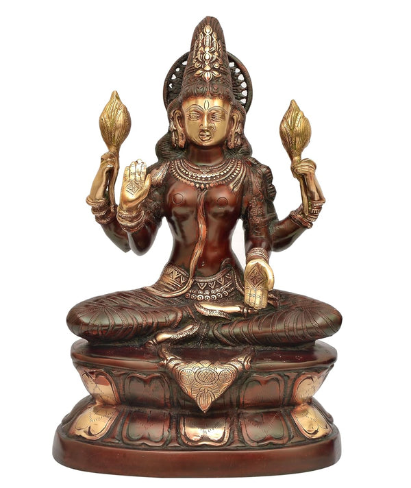 Brass Lakshmi Idol Laxmi Goddess Lakshmi Sitting Statue for Puja Temple at Home Decor Office (Height: 17 Inch) Entryway Setting