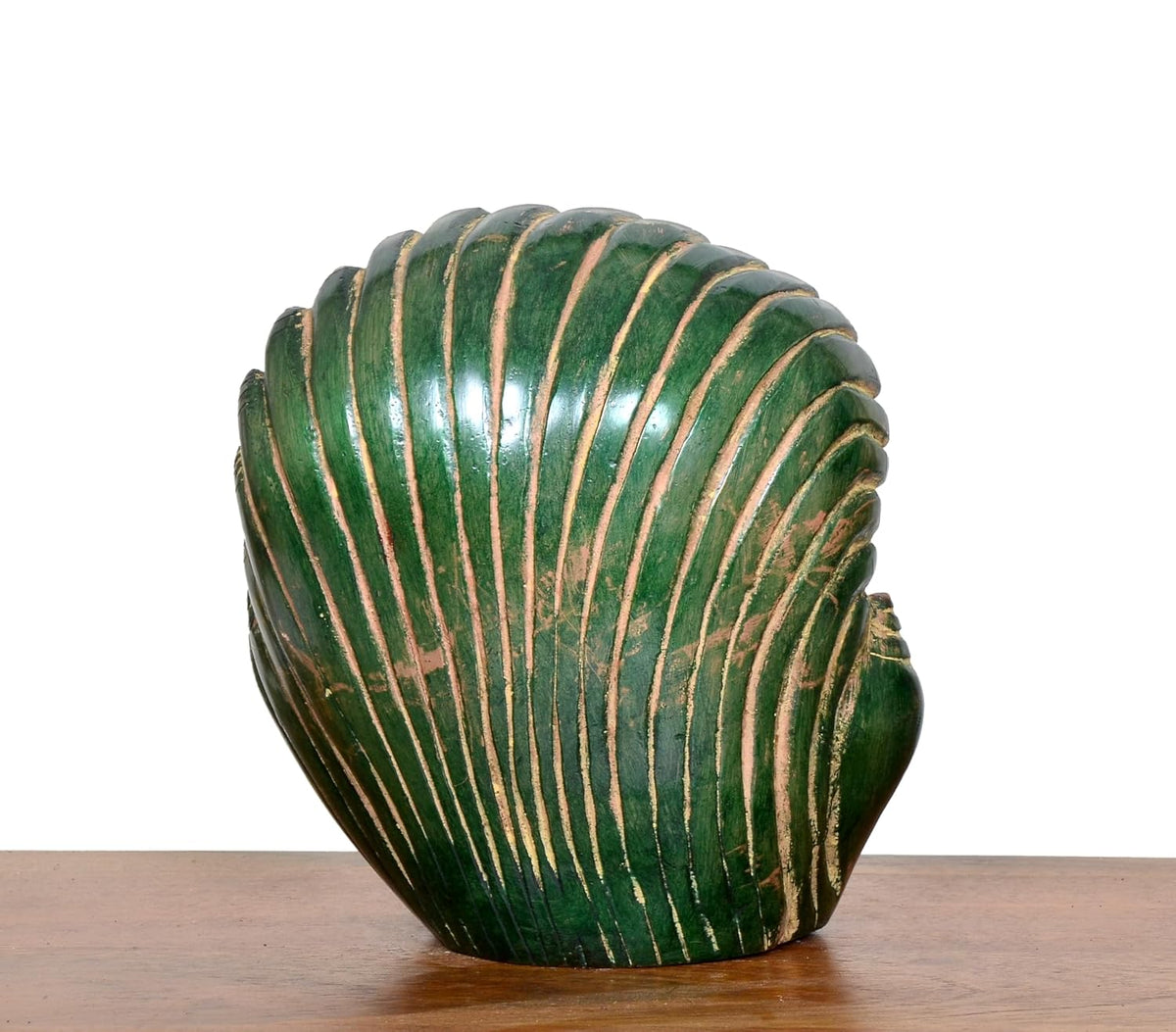 Shell Showpieces Brass Lord Ganesha in Green Shankh Shell Showpiece (Height 5.5 Inch ...