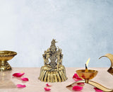 4-inch brass goddess Rajarajeshwari idol, seated with detailed crown and ornaments