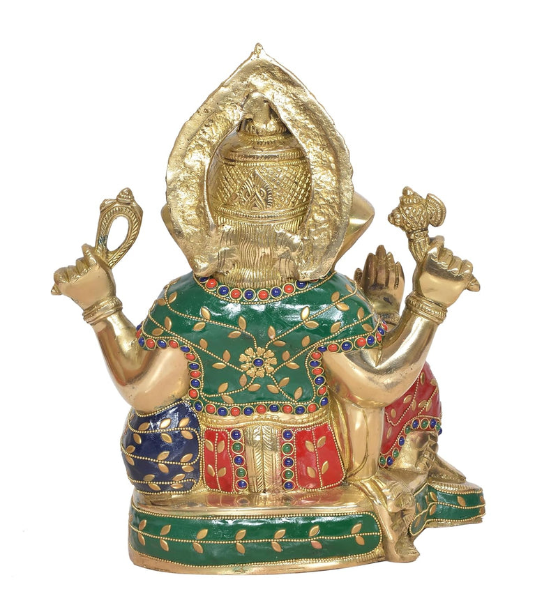 Brass Lord Ganesha Idol Sitting Ganesh Statue Decorative Sculpture for Home Decor Office Mandir Pooja Temple (Height 12Inch)