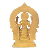 Brass Lakshmi idol, 10-inch, rear view with arched halo backplate
