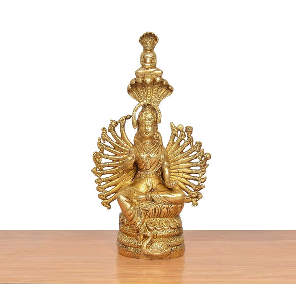 Brass Devi Padmavati Mother of Lord Mahavira Showpiece (Height 11 Inch) Study Setting
