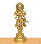 Brass Radha murti idol on pedestal, standing pose, detailed dress, front view