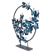 28-inch tabletop stand, blue butterflies perched on curved metal hoop with flat base