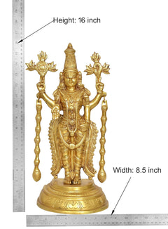 Height 16 in brass Tirupati Bala Ji idol statue; width 8.5 in measurements