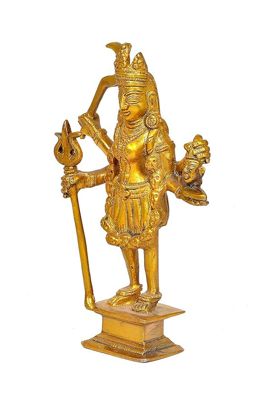 Goddess Kali Maa Golden Brass Statue (Height: 7.7 Inches)