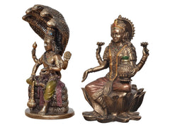 Resin Goddess Lakshmi and Lord Vishnu Idol Set | Decorative Hindu Statues for Home, Temple, Office & Mandir Décor (Height: 5 Inches)