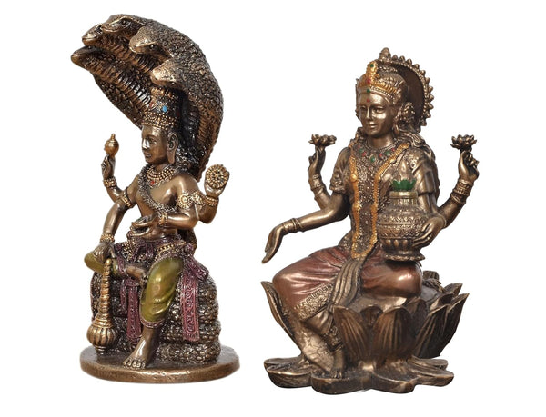 Resin Goddess Lakshmi and Lord Vishnu Idol Set | Decorative Hindu Statues for Home, Temple, Office & Mandir Décor (Height: 5 Inches) Study Setting