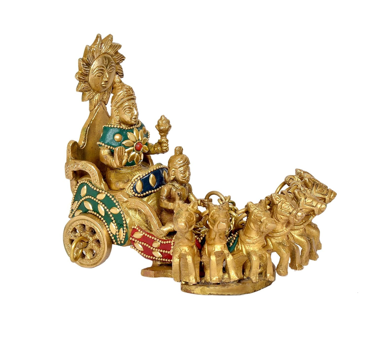 Brass Lord Surya on His Seven Horses Rath Statue (Height: 5.5 inch ...