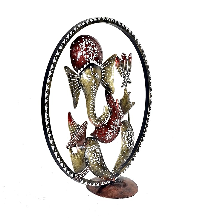 Metal Ganesha Idol in Cirle Decorative Handicraft Showpiece Ganesha Idol Table Top Beautifully Designed Home Decor Office Best for Gift Multicolour Height 16 Inches