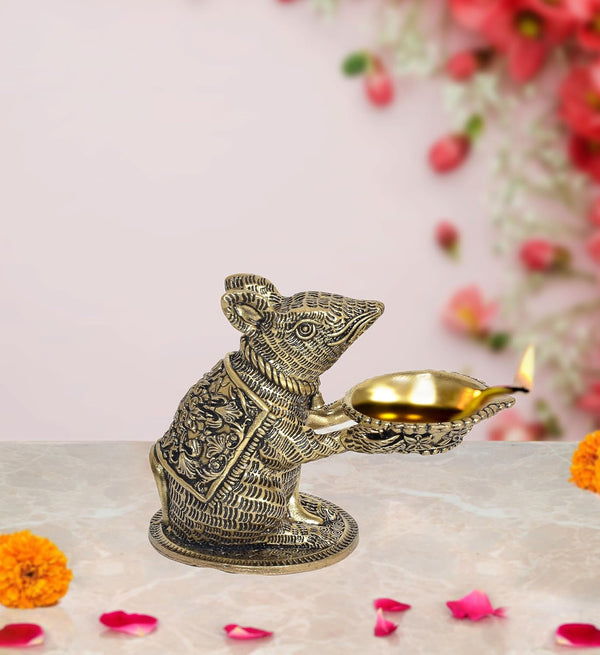 Superfine Brass Cute Mouse Diya Oil Lamp (Height: 3 inch)