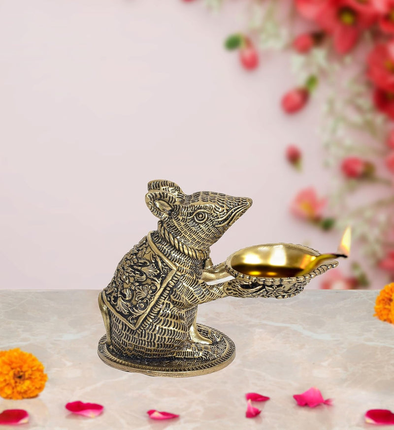 Bronze Cute Mouse Diya Oil Lamp (Height: 3 inch)