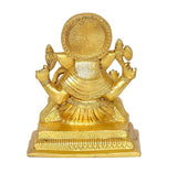 Brass Ganesha statue back view, circular halo and patterned drapery on base