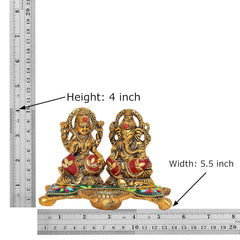 Laxmi-Ganesh metal diya with height 4 inch measurement, width 5.5 inch shown