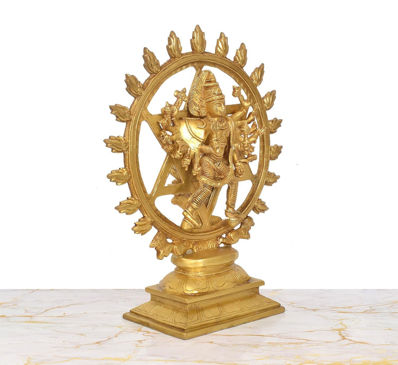 Brass Sudarshana Vishnu Statue with Yoga Narasimha on Reverse (Height 14 Inch)