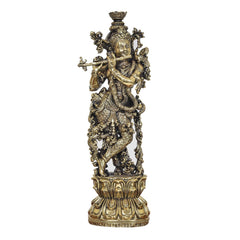 Lord Krishna brass sculpture statue, 12 inch height, detailed crowns and ornaments