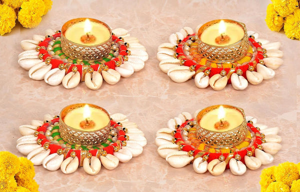 Tealight Holder Diwali Diya Tea Light Candles - Set of 4 Tealight Candle Holders Width: 4.5 inch