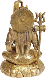 Brass Lord Shiva statue back view, decorative robe and halo, 9.5 in