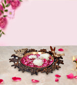 AONA brass urli bowl with carved flower rim and bird-butterfly accents for floating candles