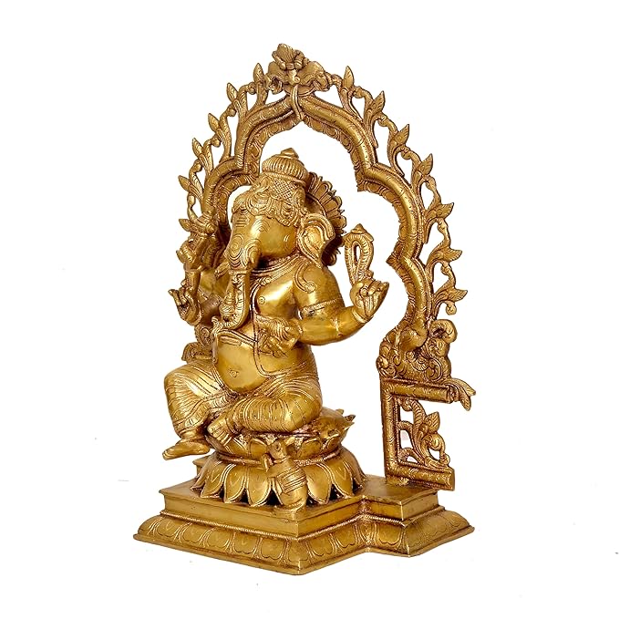 Brass Lakshmi Ganesha Statue with Frame On Lotus Base Idol for Home Decor | Height : 16 Inches (Pair of Lakshmi Ganesh Statue, 2)