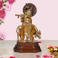 Brass Lord Krishna with Cow Idol Figurine Sculpture Playing Flute Statue Decorative Showpiece, (Height 10.5 Inch)