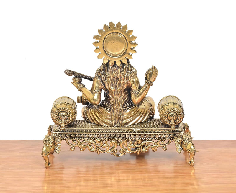 Bronze Goddess Saraswati On Throne Idol (Height: 8 inch)