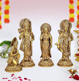 Brass Ram Darbar idol statues on base, 16 inches—front view, detailed crowns