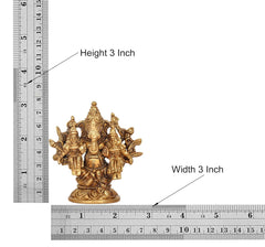 Brass Ganesha with Riddhi and Siddhi idol, 3-inch height shown with ruler
