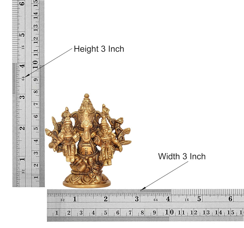 Brass Ganesha with Riddhi and Siddhi Idol - Hindu Deity Statue for Home Temple (Height : 3 inch)