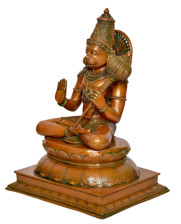 Brass Hanuman Ji Blessing Idol - Hindu Deity Statue for Home Temple (Height: 18 Inch) Study Setting