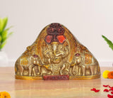 Brass Ganesha idol with elephants, multicolor detailing, table-top/wall hanging
