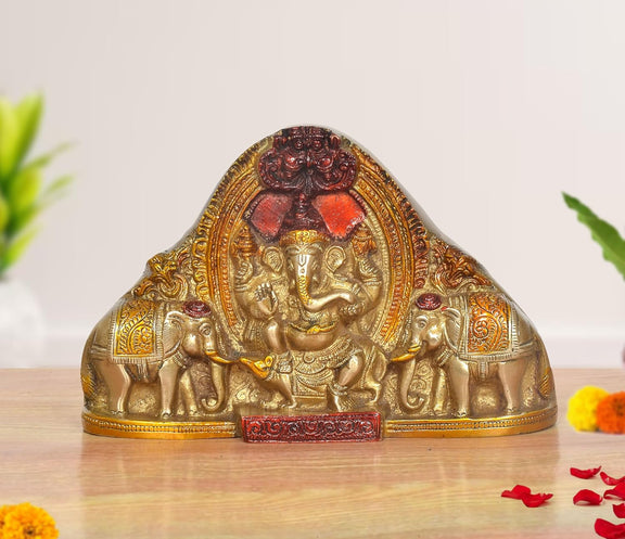 AONA Brass Ganesha with Elephants Ganesh Idol Table Top and Wall Hanging
