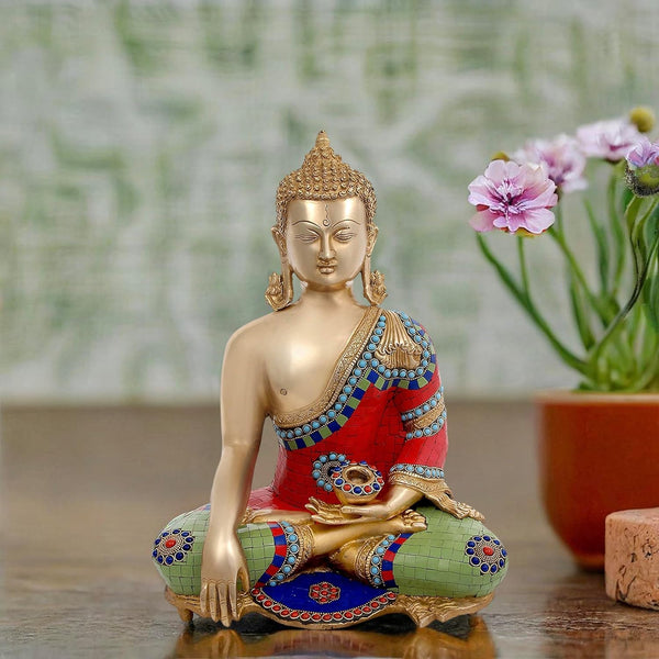 Brass Buddha in Bhumisparsha Mudra Idol (Height: 16inches)