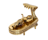 Brass Vishnu Yoga Nidra sculpture, cobra-hood canopy over reclining figure