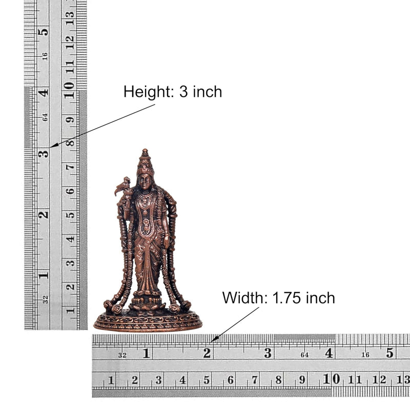 Copper Madurai Meenakshi Idols Statue Goddess Meenakshi for Home Temple Office Mandir, (Height: 3 Inch)