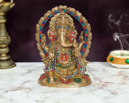 Brass Ganesha Statue (Height: 10 Inch)