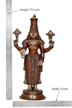 Brass Tirupati Balaji idol statue with height 17.5 in and width 9 in shown on image