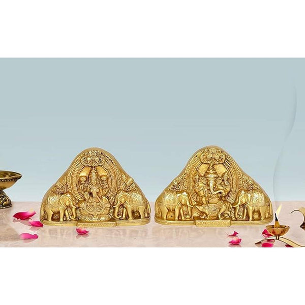 Brass Sitting Lakshmi Ganesh Idol Statue Murti for Diwali Pooja, Height : 4.5 inch