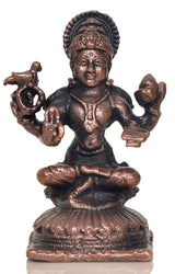 Copper Sharadamba Devi statue, front view, ornate crown, four hands