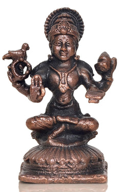 Copper Sharadamba Devi statue, front view, ornate crown, four hands