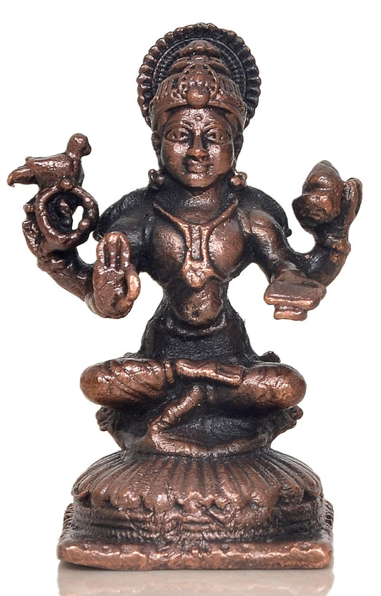 Copper Shri Sharada Devi Statue for Home, Mandir Pooja Decor Idol (Height: 2 Inch)