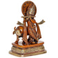 Brass Lord Krishna with Cow Idol Figurine Sculpture Playing Flute Statue Decorative Showpiece, (Height 6.5 Inch)