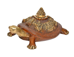 Brass Ashtalakshmi Shree Yantra on Tortoise (Kachua) Figurine | Traditional Vastu Home Decor Accent (Height: 7 Inches)