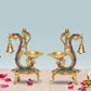 Brass Pair of Bird Peacock Oil Lamp Stand | Bell Diya | (Pack of 2) (Height :8 inch )